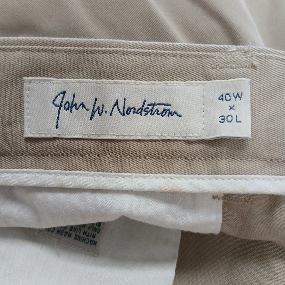 John W. Nordstrom Pleated Cuffed Cotton Chino Pants 40x30 Khaki Beige